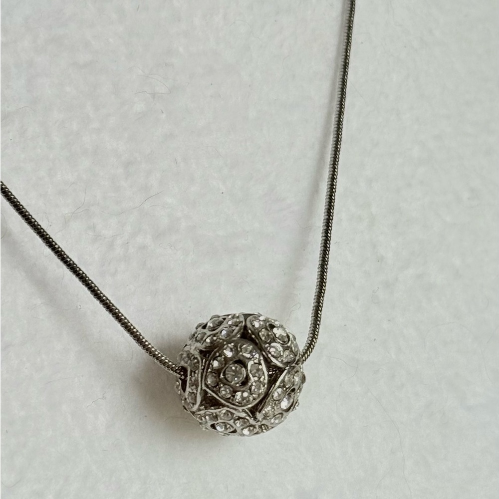 🪩 Genuine Crystal Ball Pendant Silver Tone Necklace by Cookie Lee